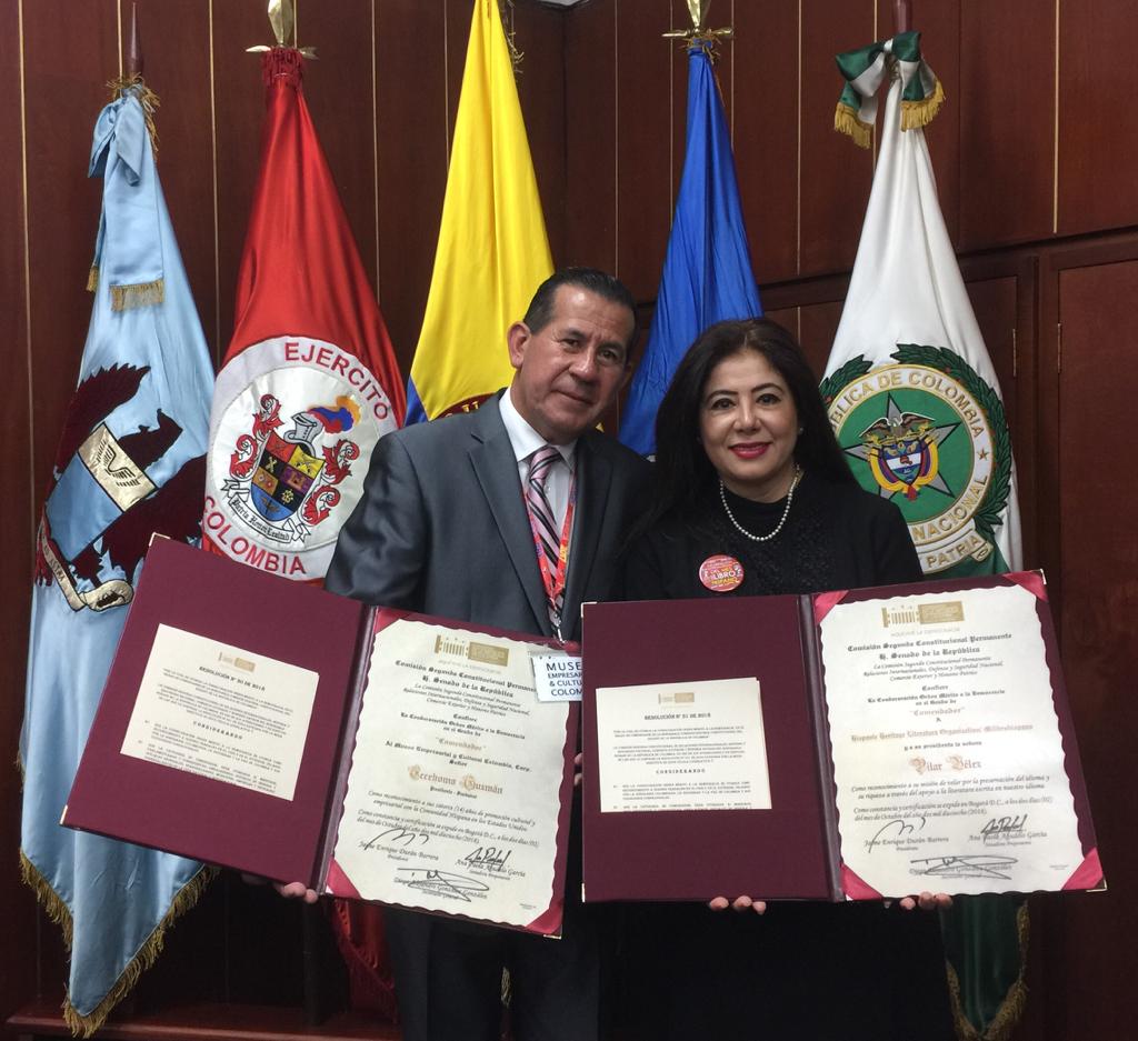 Hispanic Heritage Literature Organization/Milibrohispano y Museo Empresarial & Cultural Colombia condecorados por el Senado de la República  de Colombia